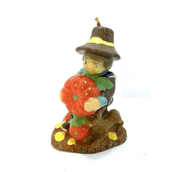 Vintage Thanksgiving Candle Fall Pilgrim Man Cornucopia Pumpkins - Picture 1 of 5